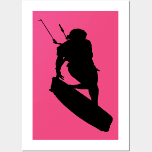 Kitesurfers Freestyle Kite Female Rider Black Silhouette Posters and Art